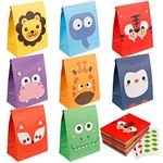 Mocoosy 24 PCS Animal Party Favor Bags - Kids Goodie Bags for Birthday Party, Animal Candy Treat Bags Colorful Party Paper Gift Bags for Jungle Safari Theme Birthday Party Baby Shower Supplies