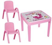 A406 Toddler Plastic Table and Chairs for Children Kids Plastic Nursery Set Outdoor indoor (Pink, Table + 2 Chairs)