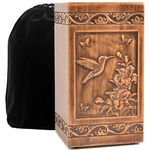 engmvwod Handmade Wooden Engraved Urn for Human Ashes 250lbs Adult Male Female Satin Bag Hummingbird Cremation urns Box