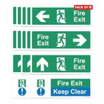 RDLCAR Safety Fire Exit Arrow Signage - Pack of 15 includes 5pcs Right Arrow & 5pcs Left Arrow, 3pcs Ups and 2 Fire Exit Keep Clear Sign, Strong Adhesive Signages 300mm x 100mm