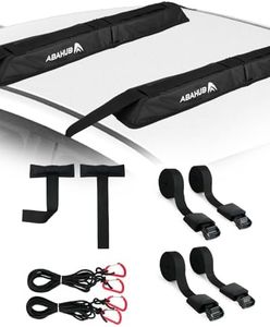 Abahub Soft Roof Rack Pads with 2 Tie Down Straps, 2 Tie Down Ropes, 2 Hood Loops and Storage Bag, for Surfboard, Kayak, Canoe, Heavy Duty Universal Car Roof Racks System Black 35 inch