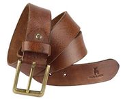 HIDE & SKIN Top Grain Genuine Leather Handmade | Cowboy Belt for Men | 46 inches length | Adjustable size fits Waist 28-40 inches (Tan)