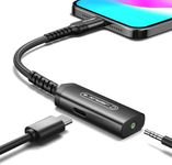 JSAUX USB C to 3.5mm Headphone and Charger Adapter,2-in-1 AUX Mic Jack with PD 60W Fast Charging for Earphones, Compatible for iPhone 15 Pro Max/15 Pro/15, Galaxy S24/S23/S22/S21,iPad Pro -Black