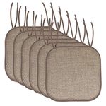 Sweet Home Collection Chair Cushion Memory Foam Pads with Ties Honeycomb Pattern Slip Non Skid Rubber Back Rounded Square 16" x 16" Seat Cover, 6 Pack, Cameron Beige Brown (Chair Pads with Ties)