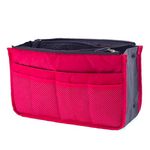 Styleys Women's Polyester 13 Compartments Multi-pocket Handbag Organiser (Dark Pink, S1520)