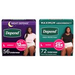 Depend Night Defense Adult Incontinence Underwear for Women, Disposable, Overnight, Large, Blush, 56 Count & Fresh Protection Adult Incontinence Underwear for Women (Formerly Depend Fit-Flex)