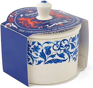 Portmeirion Home & Gifts Spode King Charles III Coronation Lidded Covered Sugar Bowl 280ml, Blue & White Pattern UK Made