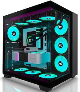 AMANSON PC Case Pre-Install 9 ARGB Fans,ATX Mid Tower Gaming Case with Double Tempered Glass Full View Computer Cases,Black(H06)