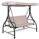 RELAX4LIFE 3 Seater Swing Chair, Garden Swing Seat Chair with Adjustable Canopy and Cushions, Outdoor Patio Hammock Convertible Bench for Balcony Backyard Poolside (Beige)