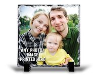 Shopagift Personalised Any Photo Custom Rock Slate Photo Gift with Stand 15cm Square - Wedding Anniversary Housewarming Valentines Father's Day Keepsake Mother's Day or Baby Gift