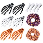 ASTARON 12 Pcs Halloween Skeleton Hands Bone Hair Clips and Elastic Hair Ties Bands for Halloween Dress Up， Horror Hair Clip for Women Girls Halloween Hair Accessories