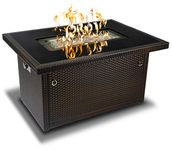 Outland Living Series 403 Fire Table – 44" 50,000 BTU Outdoor Propane Gas Fire Pit Table with Tempered Glass Top & Arctic Ice Decorative Glass Rocks, Espresso Brown