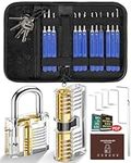 Lock Pick Set, IPSXP 25 Pcs Lock Picking Tools with 2 Pcs Transparent Practice and Training Locks for Lock Picking, with Leather Bag, Extractor Tool for Beginner and Pro Locksmiths (23+2pcs)