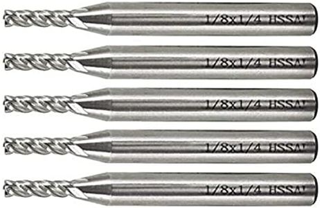 5Pcs End Mill Set, Yosoo HSS CNC 1/8'' End Mill Cutter Drill Bits 1/4'' Shank for Wood, Nylon, Aluminum, Steel, 4 Flute Straight End Mill Set 1/8'' - 1/4''