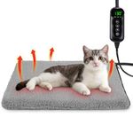 SHU UFANRO Heated Cat Bed, 11 Adjustable Temperature Pet Heating Pad Indoor for Dogs Cats Heating Mat with Timer, Auto Power Off, Electric Pet Heating Pad for Cat House (Grey, S(18" x 16"))