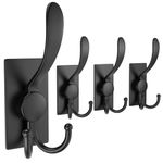 PMMASTO Self Adhesive Coat Hooks for Hanging, 3m Towel Hook, Heavy Duty Wall Hooks, Stainless Steel Door Hanger for Coat Robe Towels - Bathroom Bedroom Kitchen (Black - 4 Pack)