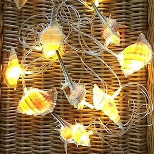 HDNICEZM Natural Conch LED String Lights, 10 Ft 10 LED Battery Powered Waterproof Low Heat Silver Copper Wire Beach Theme Fairy Lights for Indoor Outdoor Decoration Projects (Warm White, Timer).