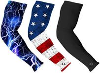 S A Arm Sleeves - 3 Pack Arm Shields American Flag, Black Small Shield, Blue Lightning Compression Arm Sleeves for Men, 3 Arm Sleeves