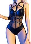 VUUEAN Women's Sexy Lace Up Teddy Lingerie Bodysuit Leather Lingerie Bobydoll Bodysuit, Qunzi13