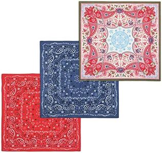 3 Pack Bandanas 100% Combed Cotton Colored Handkerchiefs for Women and Men, Multi-functional Cool Headbands (005)