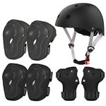 LANOVAGEAR Kids Bike Helmet Protective Gear Set Age 2-10 years Knee Pads Elbow Pads Wrist Guards and Adjustable Skateboard Helmet for Scooter Roller Cycling Skating Youth Children (Small, black)