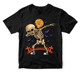 WALLABY KIDS Boys & Girls Dabbing Spooky Skeleton Halloween Theme 100% Cotton Unisex Kids T-Shirt (Black; 7-8 Years)