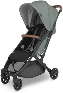 UPPAbaby Minu V2 Travel Stroller/Lightweight, Portable Design/One-Hand Fold/Shoulder Strap and Leather Bumper Bar Included/Gwen (Green Mélange/Carbon Frame/Saddle Leather)