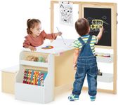 INFANS 3 in 1 Kids Art Table and Chair Set, Toddler Craft and Play Wood Activity Desk with Double-Sided Easel Blackboard Whiteboard, Paper Roll for Writing, Children Furniture for Daycare Nursery