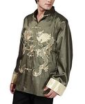 THY COLLECTIBLES Traditional Chinese Embroidered Silk Kung-Fu Tang Jacket Coat Tai Chi Uniform Double Dragon (Green, Asian L = US M)