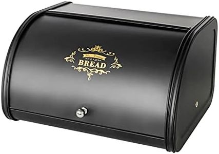 SOTECH Bread Box Vintage for Kitchen Food Grade Light-weight Stainless&Metal Style Container for Storage Bin Countertop Keeper with Roll Top Farmhouse Rustic Holder Counter (Black Cute Box)