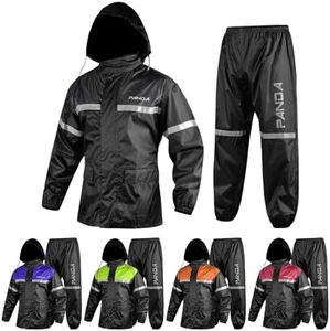 Motorcycle Rain Suit for Men & Women 2 Pieces Protective Reflective Waterproof Riding All Season Hiking Fishing Outdoor Suits (BLACK, LARGE)