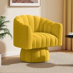 FFIJJ Mid Century 360 Degree Swivel Cuddle Barrel Accent Sofa Chairs, Round Armchairs with Wide Upholstered, Fluffy Velvet Fabric Chair for Living Room, Bedroom, Office, Waiting Rooms (Yellow)