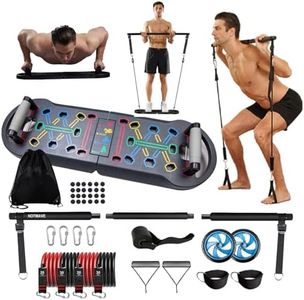 HOTWAVE Portable Exercise Equipment with 16 Gym Accessories,20 in 1 Push Up Board Fitness,Resistance Bands with Ab Roller Wheel,at Home Workout for Men