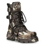 NEW ROCK 591-S15 Boots CAMOUFLAGE Flame Metallic Black Leather Goth Punk Biker 36