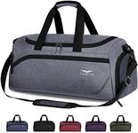 FIORETTO 35L Mens Sports Gym Duffle Bag with Wet Pocket & Shoe Compartment, Overnight Weekender Bag with Padded Shoulder Strap, Ideal for Travel, Gym, Sports, Swimming, Grey