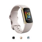 Fitbit Charge 5 Advanced Health and Fitness Tracker with Built-in Gps, Stress Management Tools, Sleep Tracking, 24/7 Heart Rate and More, Lunar White/Soft Gold, One Size (S L Bands Included)