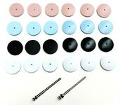 JTS Silicone Polishing Wheel Set of 26 Silicone Polishing 7/8 Wheel Kit Assortment 24 Pieces + 2 Mandrels 4 Grades - Coarse White/Medium Black/Fine Blue/Extra Fine Pink Made in Germany by