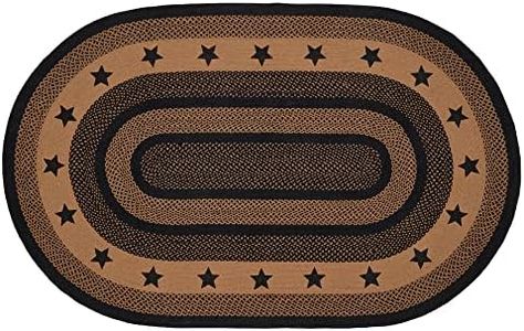 VHC Brands Farmhouse Star, Braided Jute Area Rug, Non-Skid Pad, Oval, Black Tan, 60x96