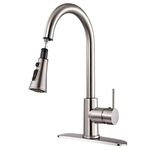 TEKXDD Stainless Steel Kitchen Faucet with Pull Out Sprayer, Single Handle High Arc Kitchen Sink Faucet, 360 Swivel Modern Brushed Nickel Pull Down Kitchen Tap with Deck Plate for 1 or 3 Hole