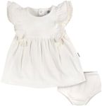 Gerber Baby Girls Cotton Dress and Diaper Cover Set, Ivory, 12 Months