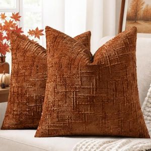 decorUhome Rust Chenille Euro Sham Throw Pillow Covers 26x26 Set of 2 Textured Soft Cozy Slubby Couch Pillow Covers Modern Farmhouse Boho Decorative Pillow Cases for Bed Sofa Living Room