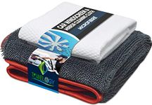 Towelogy G61 Premium Car Window Cloth Microfibre Windscreen Condensation Cleaner Interior Streak & Smear Free Demister Glass Polishing Cloths / 600gsm, Fishscale / 40x40, 30x30cm (Red)