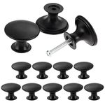 TsunNee 12PCS Vintage Cabinet Knobs, Chic Drawer Knobs, Antique Kitchen Cupboard Handles, 30mm Round Furniture Door Knobs, Black