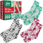 Christmas Tie Dye Socks Kit - Includes 3 DIY Crew White Socks, 3 Christmas Colors Tie Dye - Christmas Gift, Tie Dye Kits for Adults, Christmas Stocking Stuffers, Craft Toys Ages 6 7 8 9 10 11 12