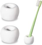 HalfofLife Mini Ceramics Toothbrush Holder Stand for Bathroom Vanity Countertop, Handmade Couple Toothbrush Head Holder, Shaver Holder and Office Pen Holder, 2-Piece Set White