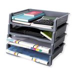 Marmik Plastic Desk Organiser File Rack Letter Tray, Office Storage Rack for Desk, Documents Holder, Office Paper Organizer Tray (Horizontal Shape, Grey Color, 4 Pcs Tray)