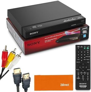 Sony DVD Player for TV with Remote, Plays DVD's and CD's. Upscaling to Near HD Quality. Zdirect Bundle with Microfiber Cloth and HDMI Cable