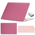 Miwasion Woven Fabric Design Compatible with MacBook Air 15 inch Case,2023 Release Mac Air 15.3" A2941 M2 with Retina Display & Touch ID and Type C Adapter,Elegant Leather Laptop Hard Shell(Pink)