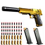 Toy gun with soft bullets,Foam Blasters,toy gun for Boys with ejectable magazine-1:1 size toy gun with magazine for safety training or play,unique gift-golden