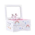Aliz Unicorn Music Jewelry Box for Girls and Teens - Wooden Jewelry Storage Box with Glittery Unicorn and Rainbows Design - Charming Room Décor and Childhood Memories Keepsake Box (Pink Unicorn)